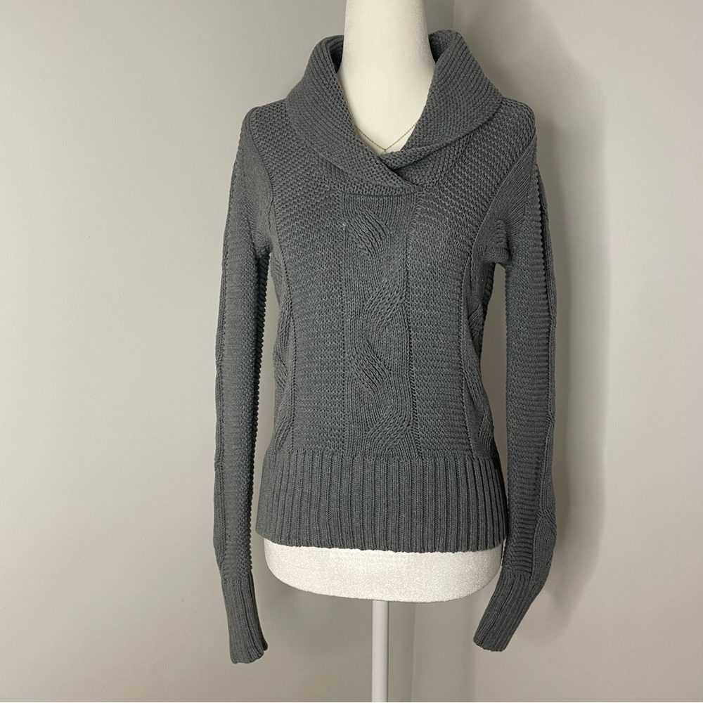 Lacoste Sweater Womens XS/S Gray Cable Knit Shawl Collar Pullover Size 36